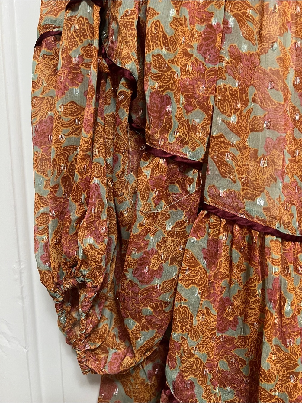Free People Boho Floral Tiered Peasant Dress in Rust - Picture 8 of 8
